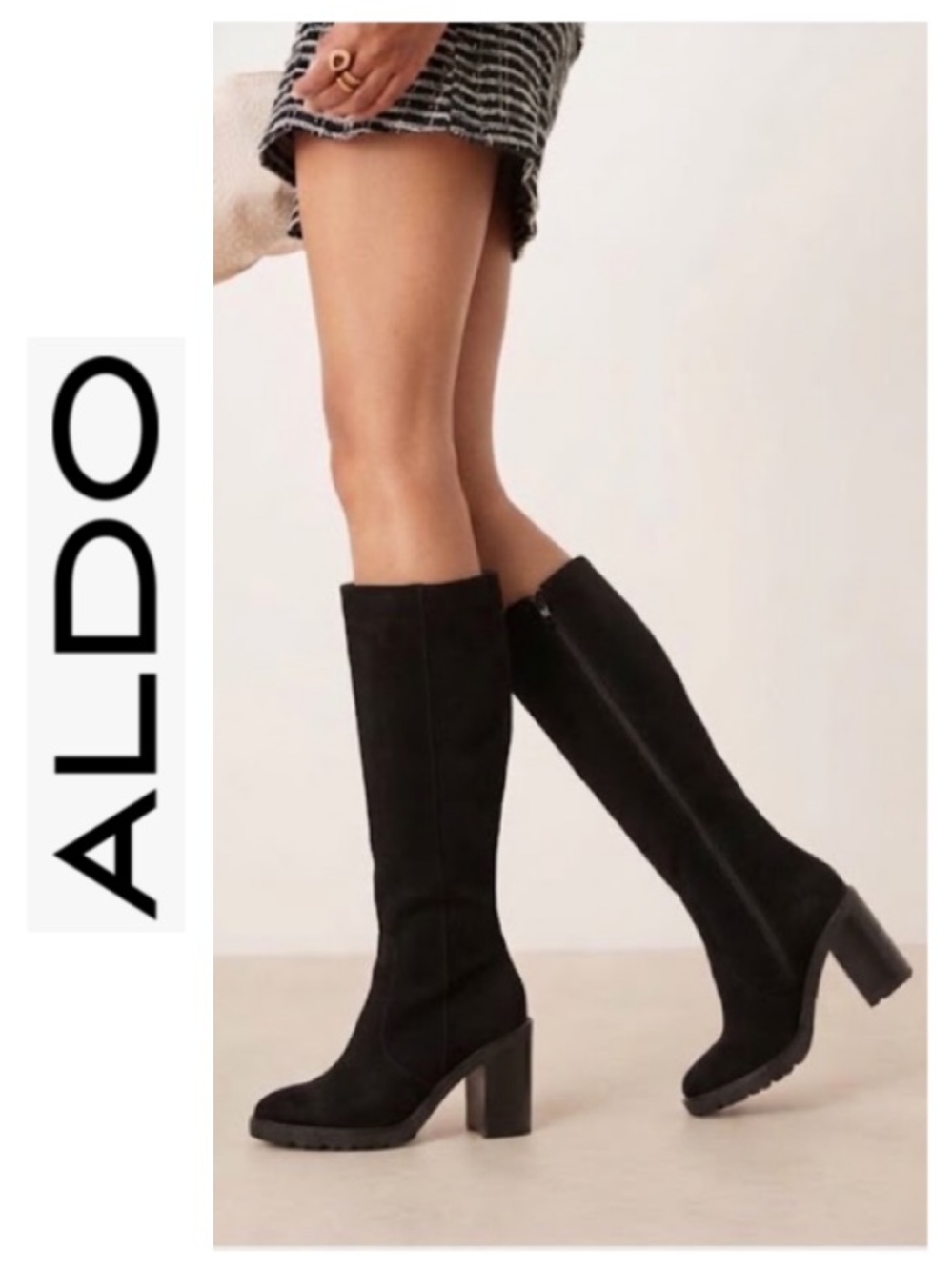 ALDO Suede Tall Knee-High Square-Toe Block-Heel Vegan Fur-Lined Boots